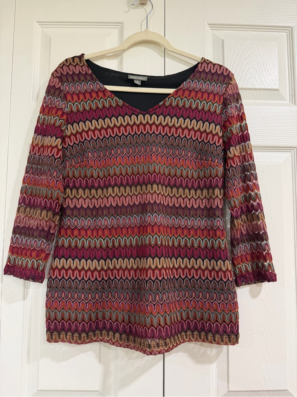 Roz & Ali Metallic Chevron Zig-Zag Knit Tunic Blouse